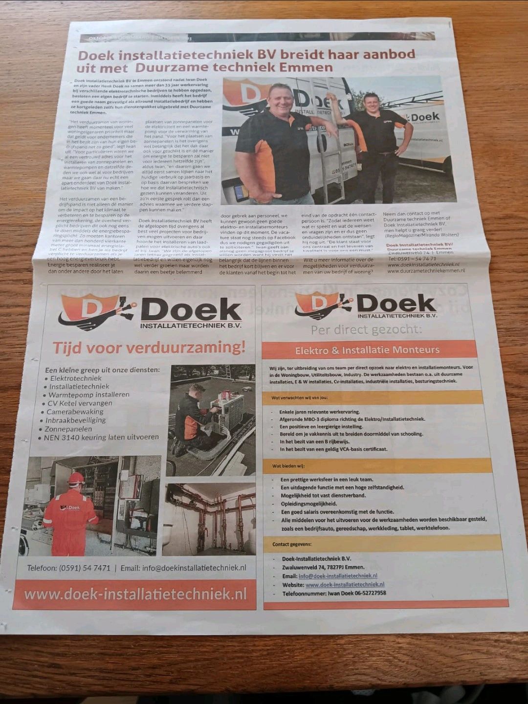 Foto van doek installatietechniek breidt daar diensten uit met duurzame techniek emmen
